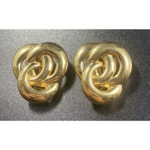 GIVENCHY Signed Triple Knot Clip On Earrings Gold Tone Vintage